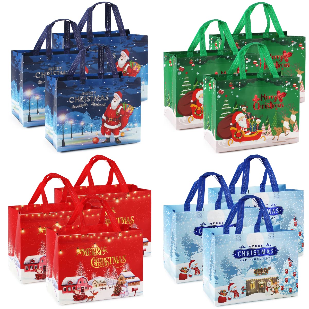 Photo 1 of ***(MISSING PARTS/ NOT A COMPLETE SET)***PARSUP 12PCS Christmas Gift Bags, Bronzing Treat Tote Multifunctional Non-Woven Bags with Handles for Gifts Wrapping Shopping, Xmas Party Supplies, 12.8"×9.8"×6.7"