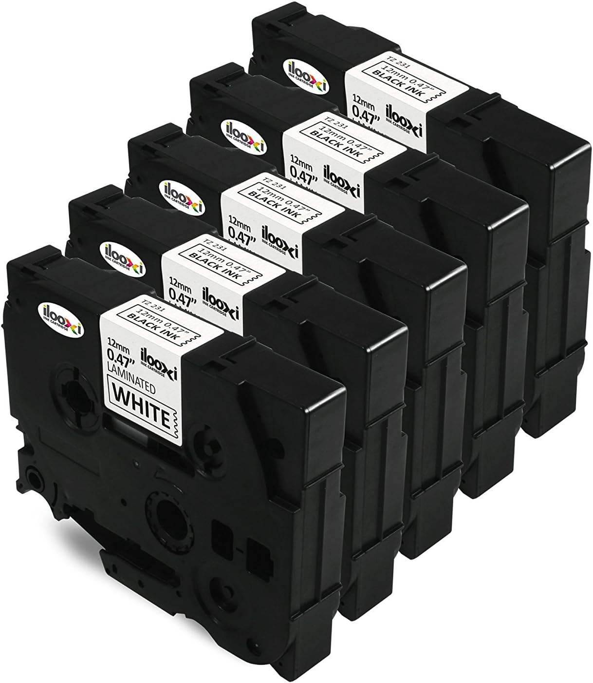 Madabcom, 5 Tape cassette 12mm 8m compatible for TZe-231 TZ-231 TZE 231 TZ231 Laminated Labelling adhesive label Black on white Brother P-Touch PT-1000 GL-H105 GL-200 PT-1080 PTE-550WVP PT-P700 PT-H300 1000W 1010 1090 1830VP 2030VP 2100VP 2430PC 2470 2730VP 7100 7600VP H100R D200VP