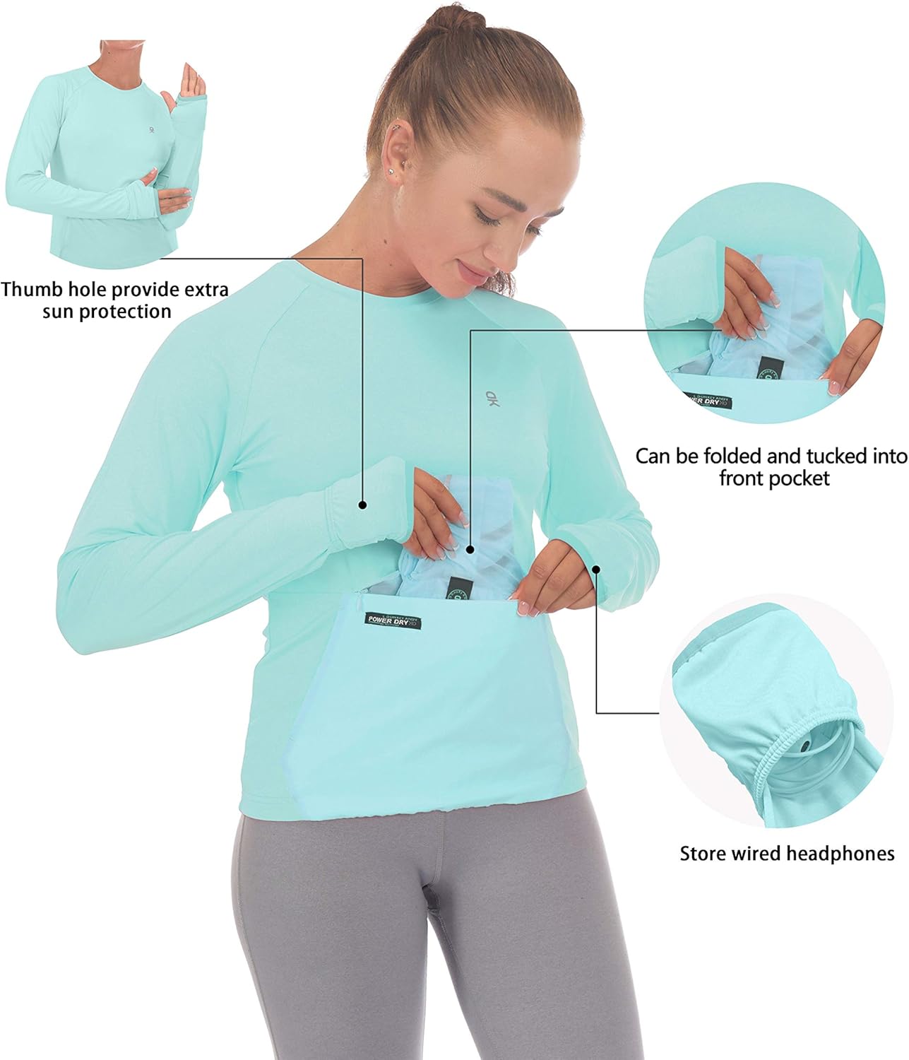 Little Donkey Andy Women's 2 in 1 UPF 50+ Stretch Hoodie with Long Sleeve, Quick Dry Fishing Hiking Shirt, Packable : Clothing