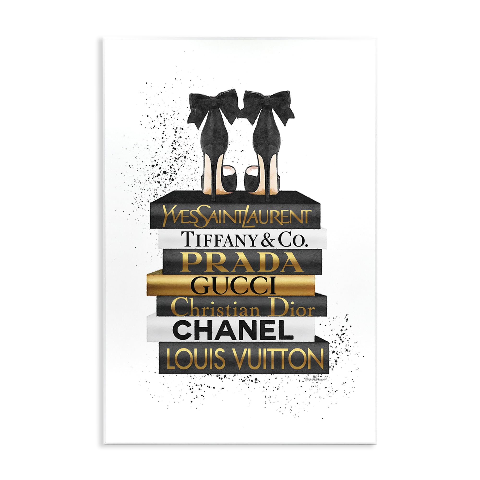 Photo 1 of **********DAMAGED*******
Stupell Industries 'Black Gold White Glam Bookstack', Wall Plaque Art, 10 x 15 Inches, Easy to Hang and Sturdy, Made in USA, by Amanda Greenwood
