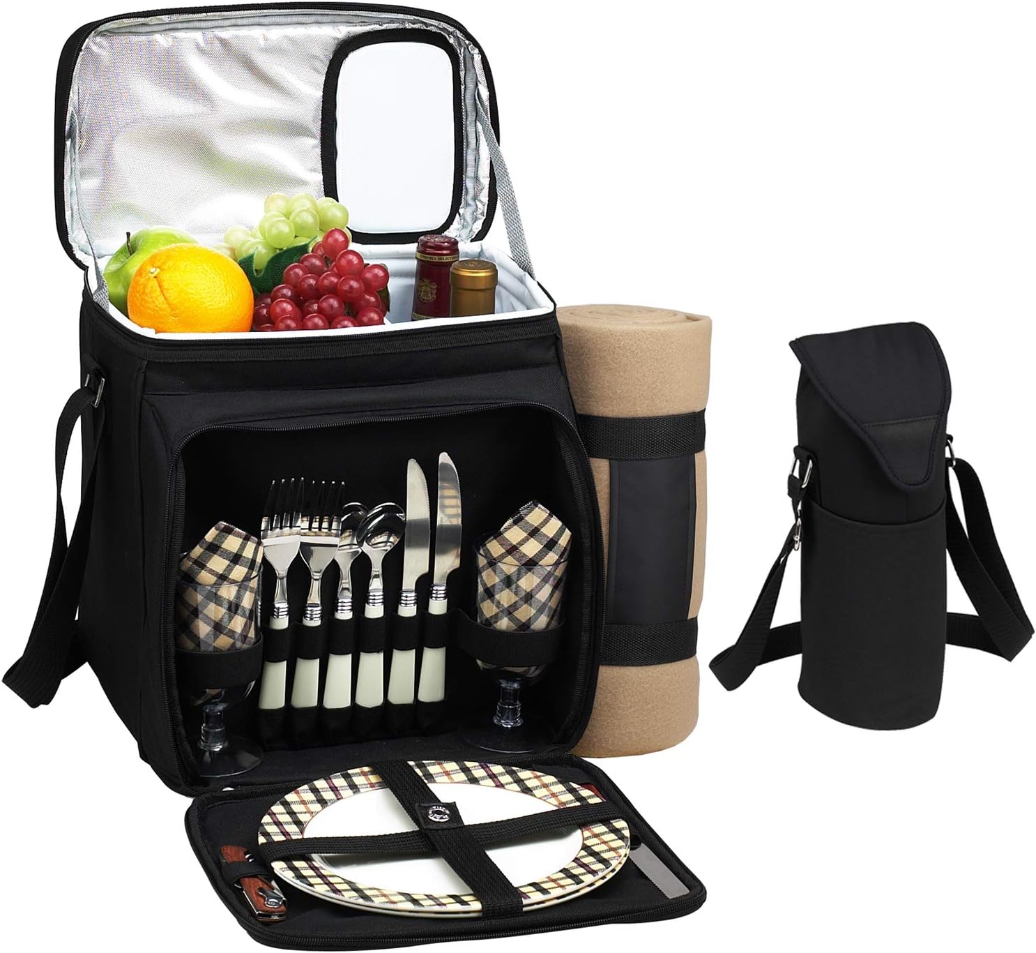 Picnic at Ascot Original Cooler Equipped for 2 with Extra Wine Tote and Blanket - Designed and Assembled in California - London Plaid