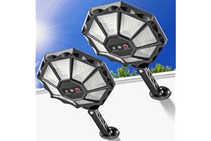 OKPRO Solar Lights Outdoor, Motion Sensor & Dusk to Dawn Flood Lights, 168LED 6500K 8 Sides 360°Wide Angle, IP66 Waterproof with Remote, for Yard/Garden/Pool/Fence (2 Pack)