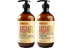 PURE NATURE LUX SPA Argan Oil Shampoo and Conditioner Set - Sulfate Free Moroccan Care with Keratin - For Curly, Straight, Dry and Damaged Hair - Moisturizing, Hydrating, Anti Frizz Salon Technology