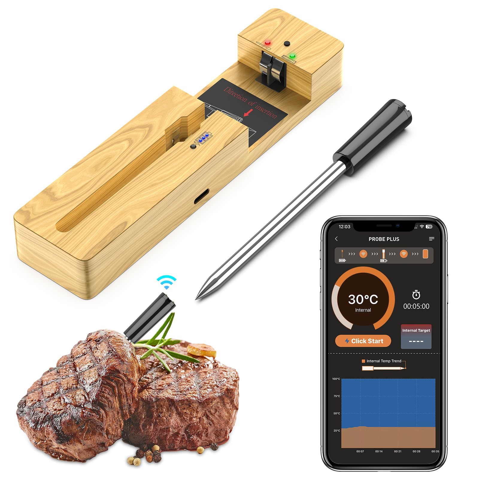 Wireless Meat Thermometer Bluetooth with Ceramics