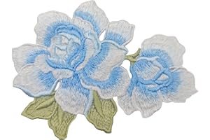 MAGNEECH 1Pcs Colour Embroidery Patches， Patch Applique DIY Accessories，Embroidered Iron on or Sew On Patch for Jackets, Clothing, Dress, Jeans, Hat, Backpacks, Clothes (Light Blue Flower 01)