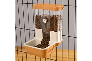 TOKAYIFE Hanging Automatic Food Dispenser, 27oz Large Capacity Hanging Pet Cage Feeder for Rabbit Bird Chinchilla Hedgehog Guinea Pig Ferret Kitty Puppy (Orange)