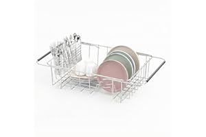 Dish Drainer Rack in Sink Adjustable 13.98" to 21.06", Expandable Stainless Steel Metal Dish Drying Rack Organizer Shelves wi
