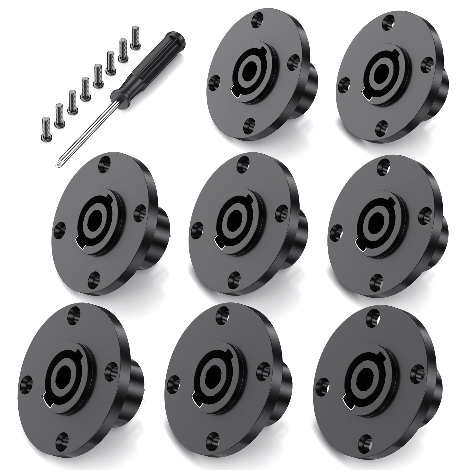 Jumwa 8Pack 4 Pole Speakon Panel Mount Connector Twist Lock Socket Round Panel Jack Compatible with Neutrik Speakon NL4MP, NL4MPR, NL4FC, NL4FX, NLT4X, NL4 Series, NL2FC