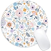 Pink Flowers Round Mouse Mat, Funny Small Mouse Mat with Non-Slip Rubber Base, Home Office Decor Desk Accessory, 8.7inch Round