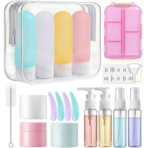20 Pack Travel Bottles for Toiletries, Travel Containers with Pill Case | Portable, TSA Approved, Leak Proof, Shampoo Conditi