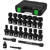 TecoTek 19 PCS 3/8" Drive Shallow Universal Impact Socket Set, Swivel Socket Set, 8-22mm, Metric Socket Set with Flexible Wob