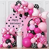 Pink and Black Balloons Arch Balloons Garland with Bow Heart Foil Balloon Cartoon Mouse Birthday Party Decorations Pastel Hot Pink White Dot Latex Balloon Baby Bridal Shower Supplies