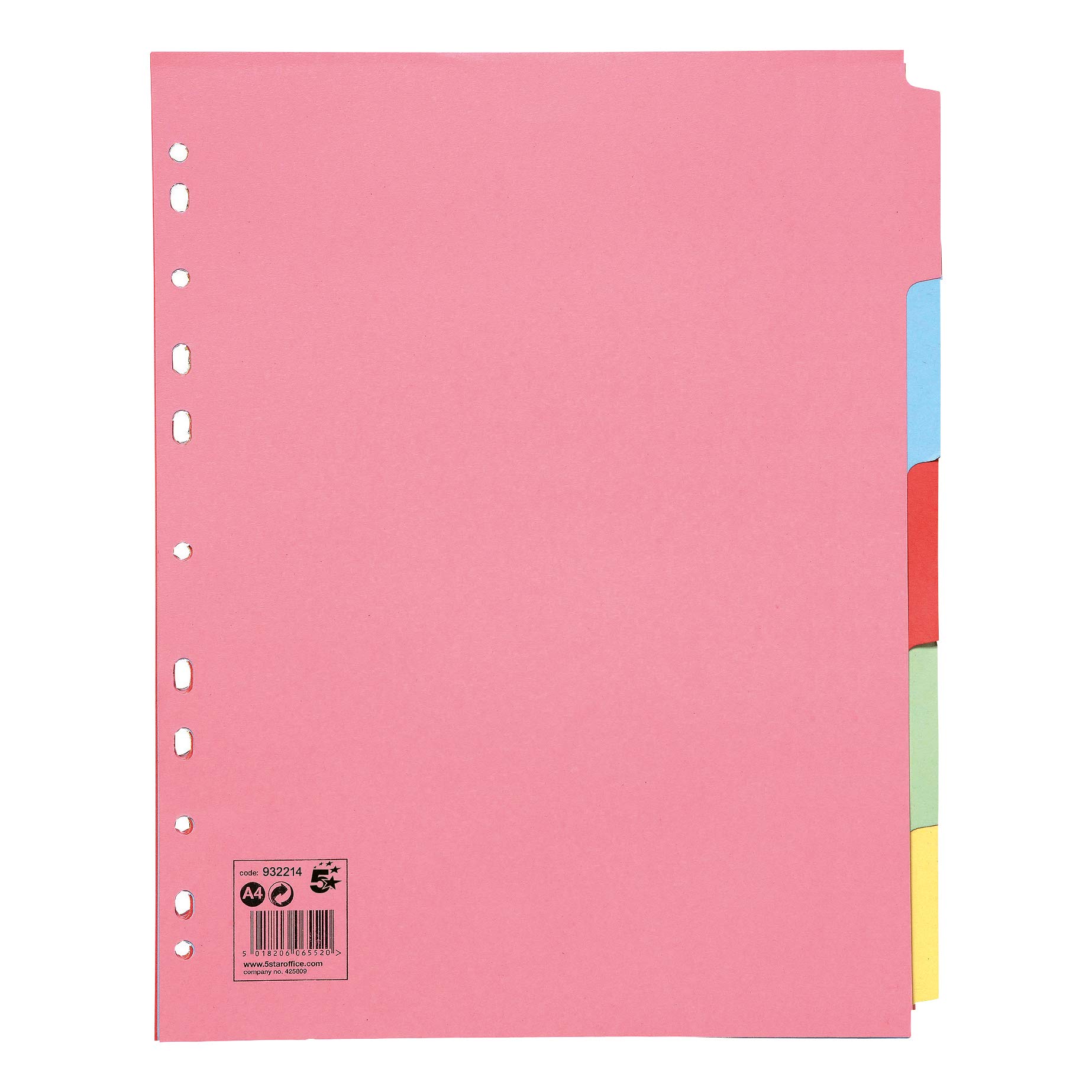 5 Star Subject Dividers Multipunched Manilla Board 5-Part Extra Wide A4 Assorted [Pack 10]