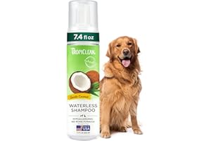 TropiClean Hypoallergenic Waterless Dog Shampoo | Dry Shampoo for Allergies & Sensitive Skin | Safe for Cats | Puppies & Kittens | No Rinse | 7.4oz