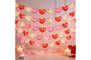 10FT Valentines Day Heart String Lights, Valentine's Day Decorations String Lights with Red Heart Lights, Plug in Heart Fairy