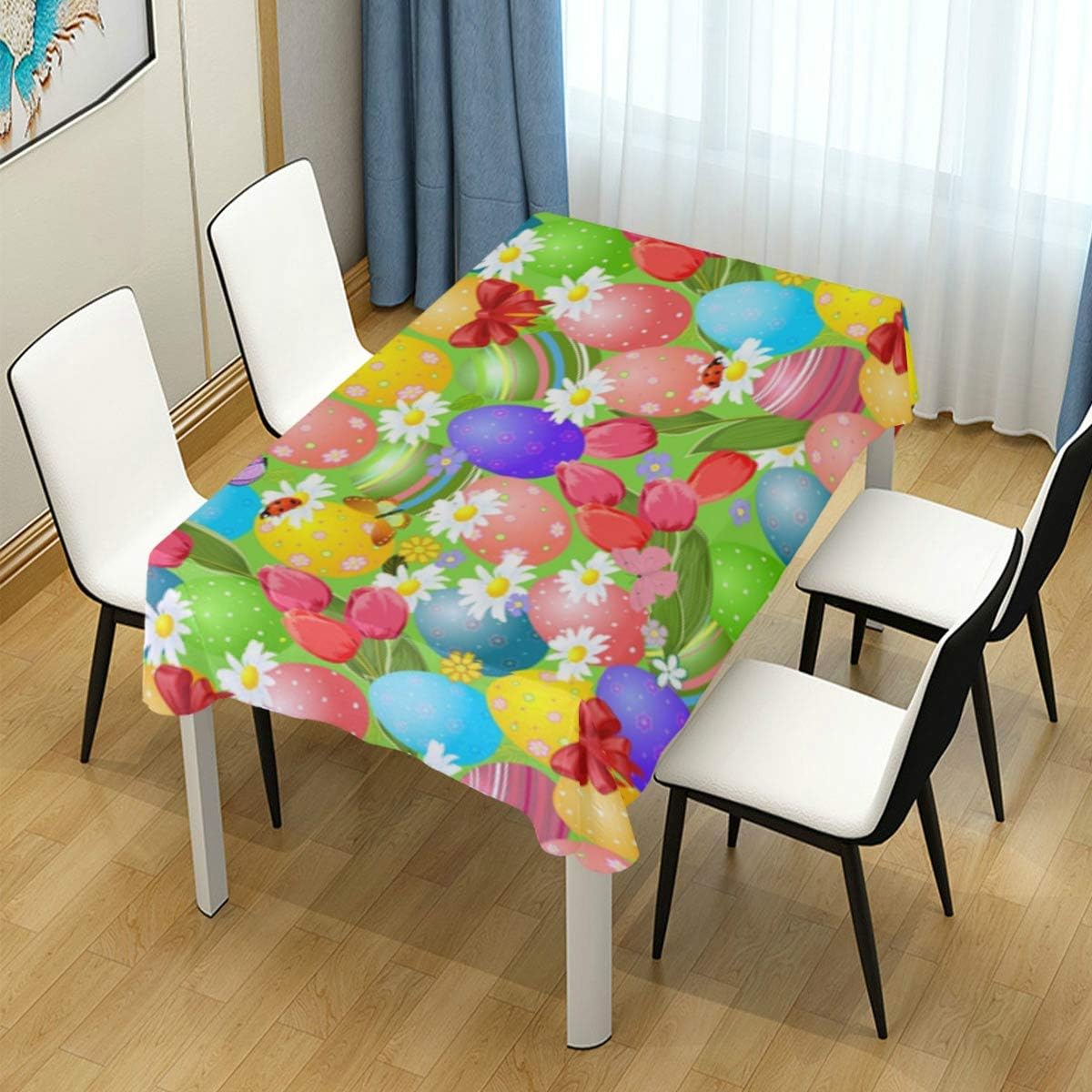 ASVIP Easter Eggs Tablecloth, Spring Easter Day Colorful Eggs Flowers Polyester Rectangular Table Cloth for Kitchen Dinning Tabletop Cover Decoration 60 X 120 Inch