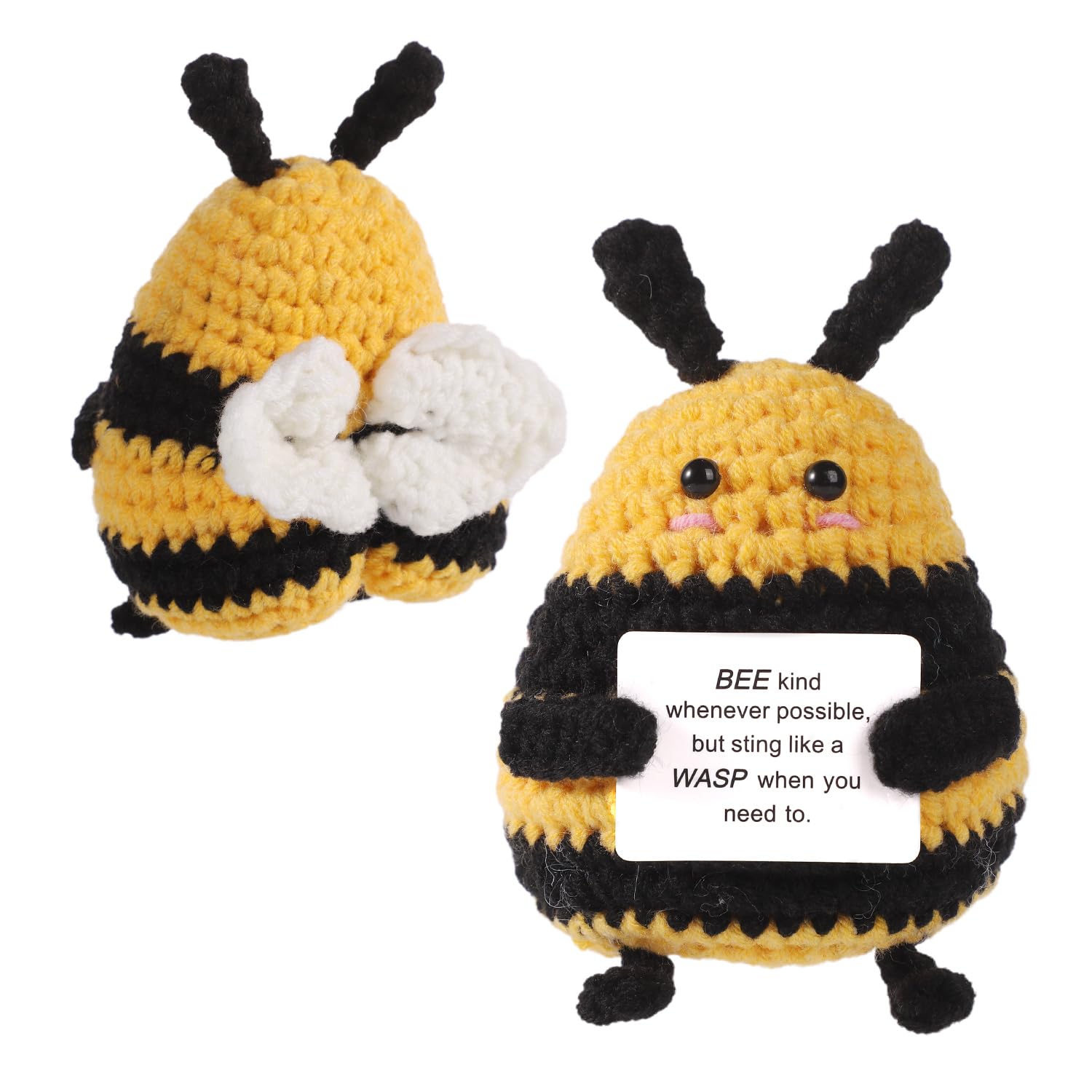 lasuroa Funny Positive Bee, 2.76 Inch Cute Mini Crochet Bee Positive Wool Knitted Potato Doll Pocket Hug Bee with Inspirational Affirmation Card Encouragement Novelty Gift for Kids Party Decoration