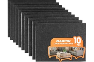 BAIPOK Felt Furniture Pads 10pcs 8" x 6" Adhesive Large Felt Pads, Cuttable Chair Leg Pads, Hardwood Floor Protectors for Furniture, Black