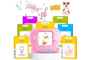 AHJ Spanish & English Talking Flash Cards for Toddler 1-6 Year Olds, Learning Montessori Toys with 224 Sight Words, Speech Therapy Toys, Children's Sensory Preschool Learning Educational Birthday Gifts