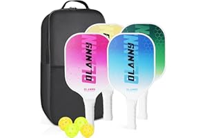 OLANNY Graphite Pickleball Paddles Set- Premium Rackets Fiber Face & Polymer Honeycomb Core Pickleball Set Includes Pickleball Paddles + Pickleball Balls+ Replacement Soft Grip + 1 Bag