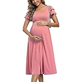 Summe Ruffle Short Sleeve Maternity Dress High Waisted Midi Baby Shower Dresses