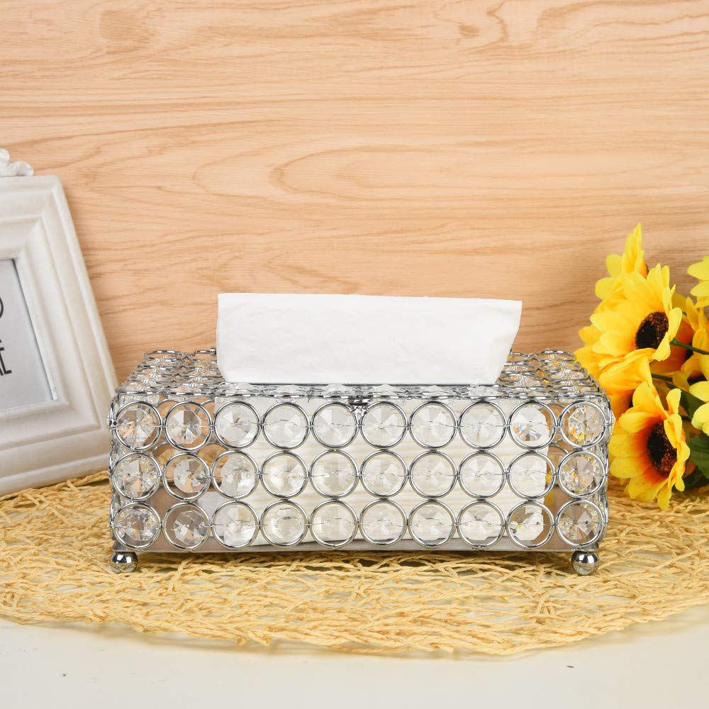 Silver, Round Anferstore Crystal Tissue Box Cover RectangularDecorative Tissue Box Cover Tissue