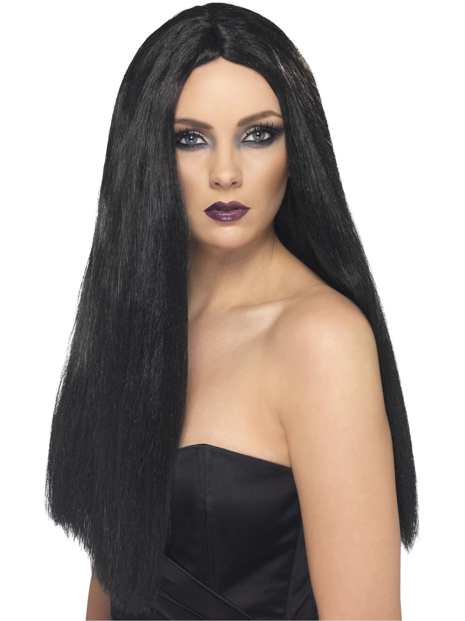 Smiffys Witch Wig, Black 60cm / 24in Long, Halloween Fancy Dress Accessory, Witch Dress Up Wigs Halloween