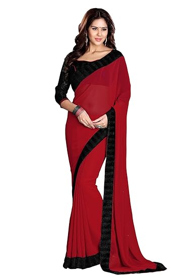 SOURBH Women's Georgette Saree With Unstitched Blouse Piece (6.3 meters)