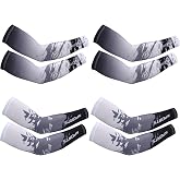 Newcotte 4 Pairs UV Sun Protection Arm Sleeves Cooling Sports Sleeve Anti Slip Ice Silk Warmers Arm Covers for Men Women