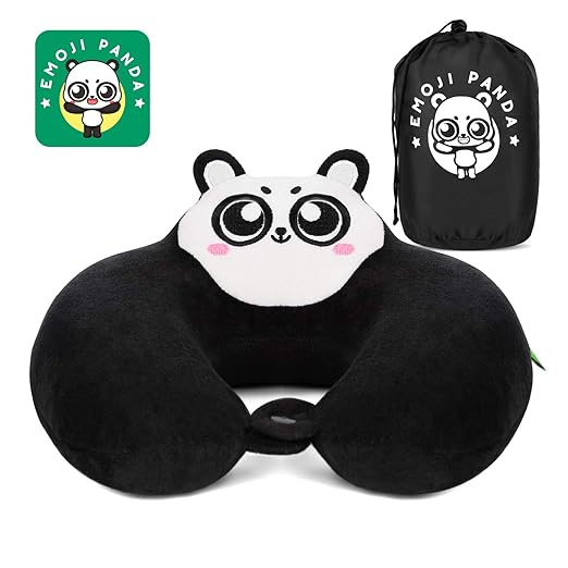 Reise Nackenkissen aus Memory Foam ? Originell Panda Design Nackenhörchen ? Tragbar Reisekissen mit Super Weich Bezug ? Optim