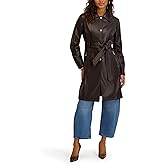 kensie womens Outerwear Single Breasted Novelty Faux Leather Trench Coat