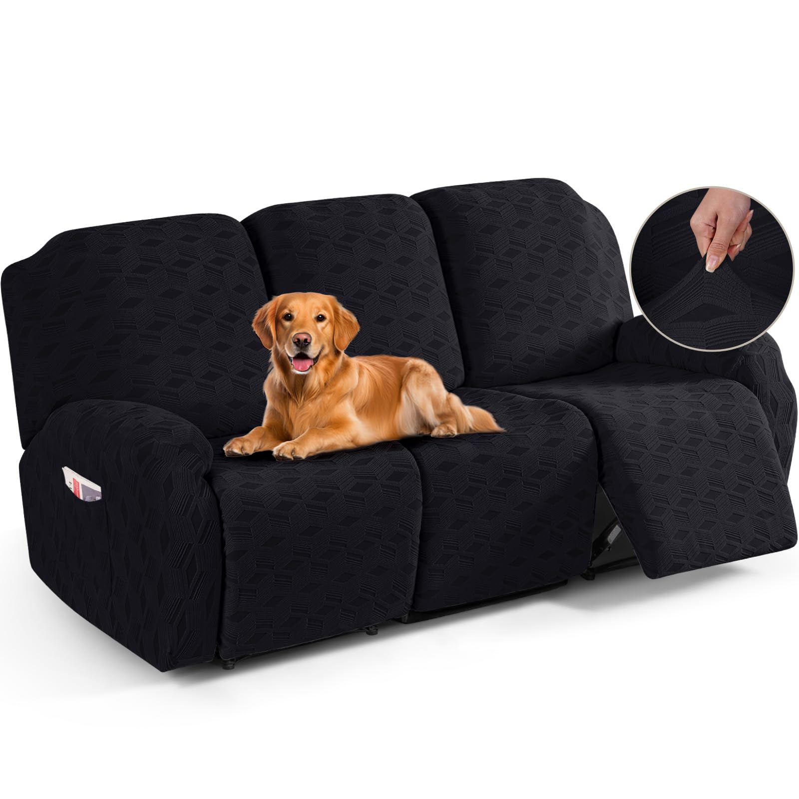 Photo 1 of TAOCOCO Recliner Sofa Covers Stretch Reclining Couch Cover, Jacquard Recliner Couch Cover for 3 Seat Furniture Protector Sofa Slipcovers with Elastic Bottom for Kids, Pets (Black)