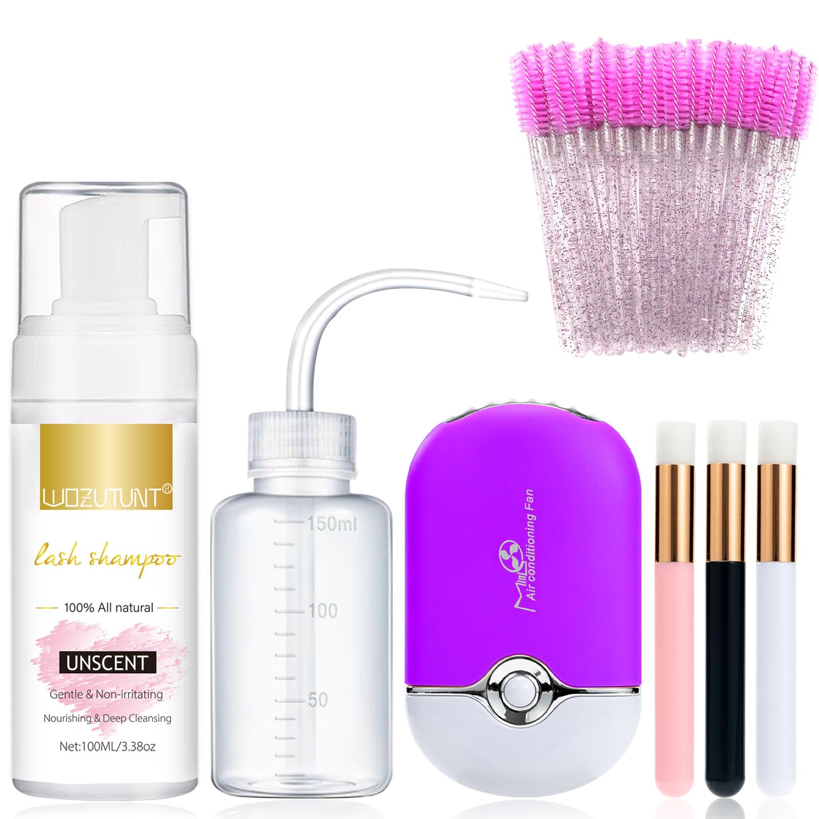Eyelash Extension Cleanser for Eyelash Extensions, USB Mini Fan Rechargeable Electric Handheld Air Conditioning Lash Extension Kit Lash Brushes Cleanser Brush (Purple)