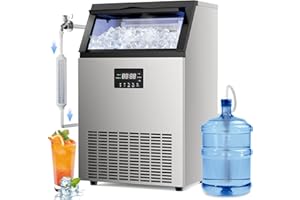 LIONCHO Commercial Ice Maker Machine 200 Lbs/24H Stainless Steel, with 50Lbs Storage Bin, Under Counter or Freestanding Ice Maker, 55 Ice Cubes in 8-15 Minutes for Home & Commercial