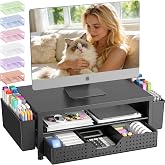 OPNICE Desk Organizers and Accessories, Computer Monitor Stand Riser with Drawer and 2 Pen Holders, Printer &amp; Laptop Stand, Office Desk Accessories &amp; Workspace Organizers for Home Office Supplies, Black