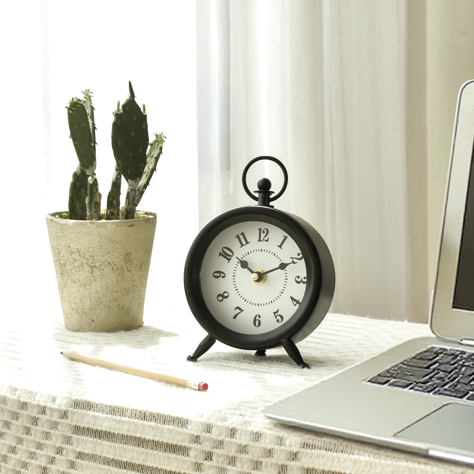 Photo 1 of **DAMAGED** DENTED** 
EMAX HOME Small Black Desk and Shelf Clock, 4.7*7.3 Inch Retro Elegant Tabletop Clock with Glass Cover, Silent Non-Ticking Battery Operated Decorative Clock for Living Room, Office, Bedroom, Gift Idea