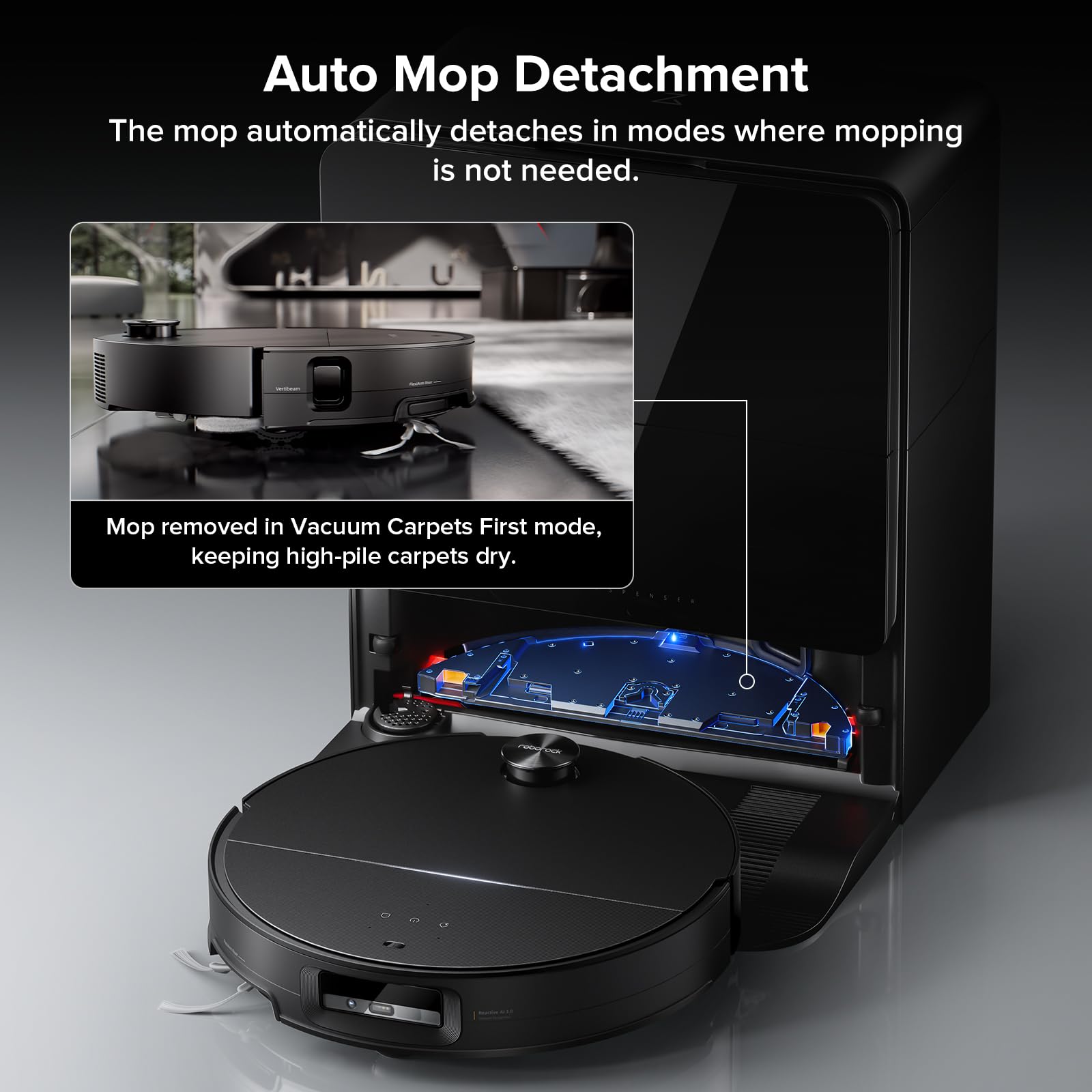 roborock Saros 10 Robot Vacuum Cleaner 22,000 Pa, 3.14-Inch Ultra Slim, Zero-Tangling, AI 3.0 Obstacle Avoidance, Auto Detachable Mop, 80°C Mop Washing, Hot Water Dock Self Cleaning (Black)