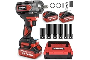 Sundpey Cordless Impact Wrench 900Ft-lbs - 1200N·m High Torque Impact Gun 1/2inch with 2 x 4.0Ah Battery - 2600RPM Electric Impact Wrench with 2 Modes & 3 Speeds & 2 LED Lights & 6 Socket for Car Home