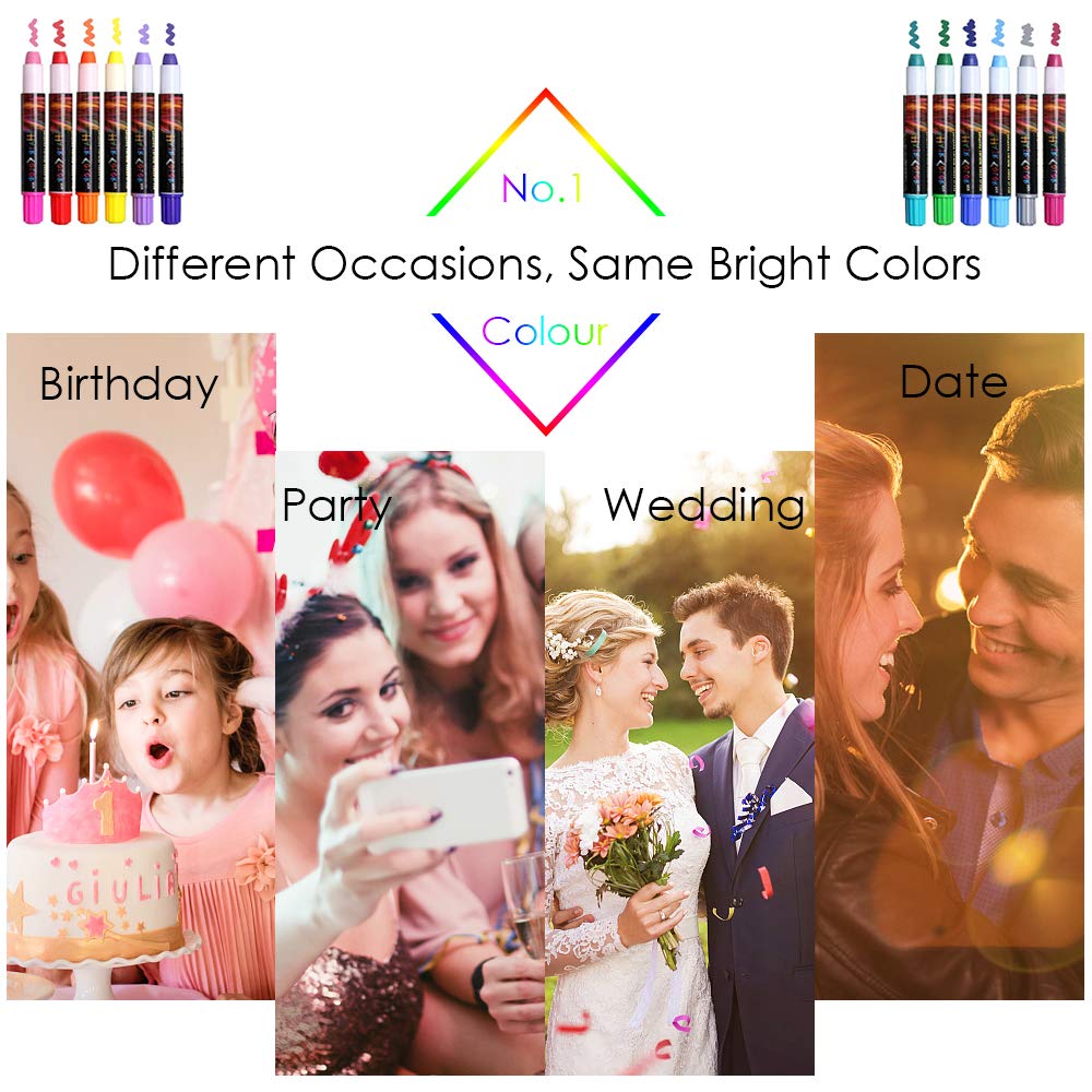 NANW 12 Color Temporary Hair Chalk, Hair Pens Crayon Salon Non-toxic Washable Hair Dye Safe for Cosplay Birthday New Year Christmas Gift for Makeup Kids Girls Teen Adults