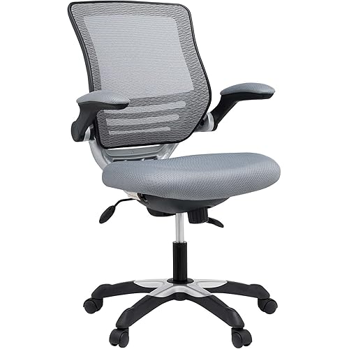 Modway Edge Mesh Back and Mesh Seat Office Chair In Black With Flip-Up Arms in Gray