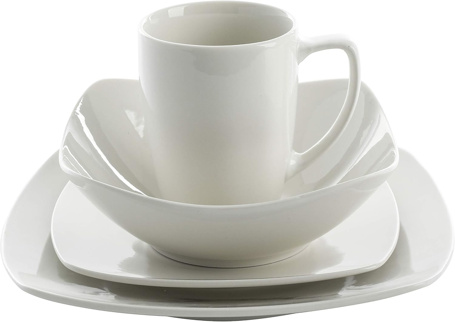  | Gibson Home Zen Buffet Dinnerware Set, Service for 4 (16pcs), White (Square): Dinnerware Sets