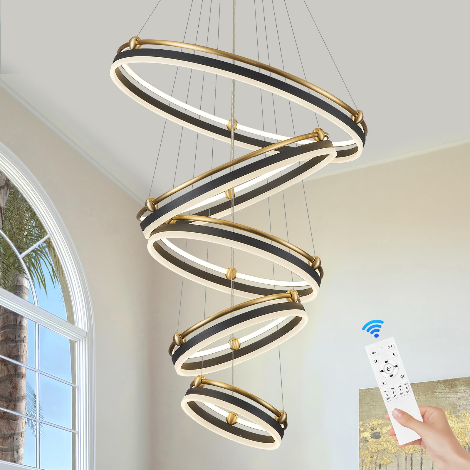 Benkut 5-Rings Modern LED Chandelier Black Gold