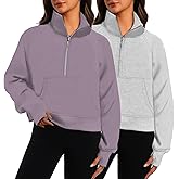 XFIFM 2 Pack Womens Sweatshirts Half Zip Cropped Pullover Fleece Quarter Zipper Hoodies 2025 Fall Fashion Outfits Clothes