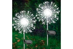 YAAFEN Solar Garden Lights Outdoor, 2 Pack 120 LED Twinkling Firework Lights Decorative with 2 Modes, Outdoor Waterproof Solar Starburst Light for Outside Yard Pathway Garden Decor, White
