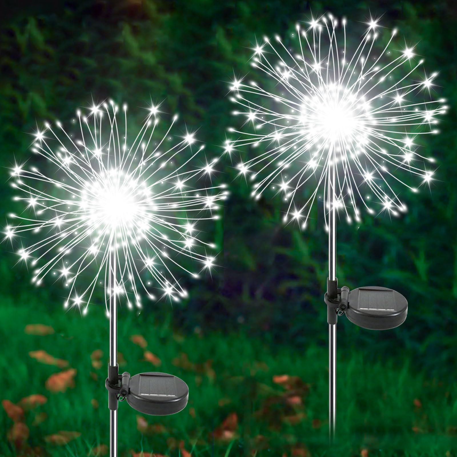 Photo 1 of Solar Garden Lights Outdoor, 2 Pack 120 LED Twinkling Firework Lights Decorative with 2 Modes, Outdoor Waterproof Solar Starburst Light for Outside Yard Pathway Garden Decor, White