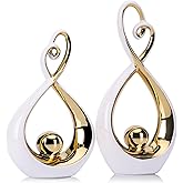 White Decor Accent, Porcelain Art Mid Century Modern White and Gold Decorations, Dining Table Objects, Abstract Ceramic Statue Sculpture - for Bookshelf Tv Stand Centerpiece Centro De Mesa