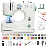 Beginner Mini Sewing Machine, 12 Stitches, 2 Speeds, 48 Pcs Accessory Kit | Electric, 9-Level Thread Tension, Sews 6 Denim Layers, Reverse Stitch, Auto Bobbin Winding, Garment Repair &amp; DIY Crafts
