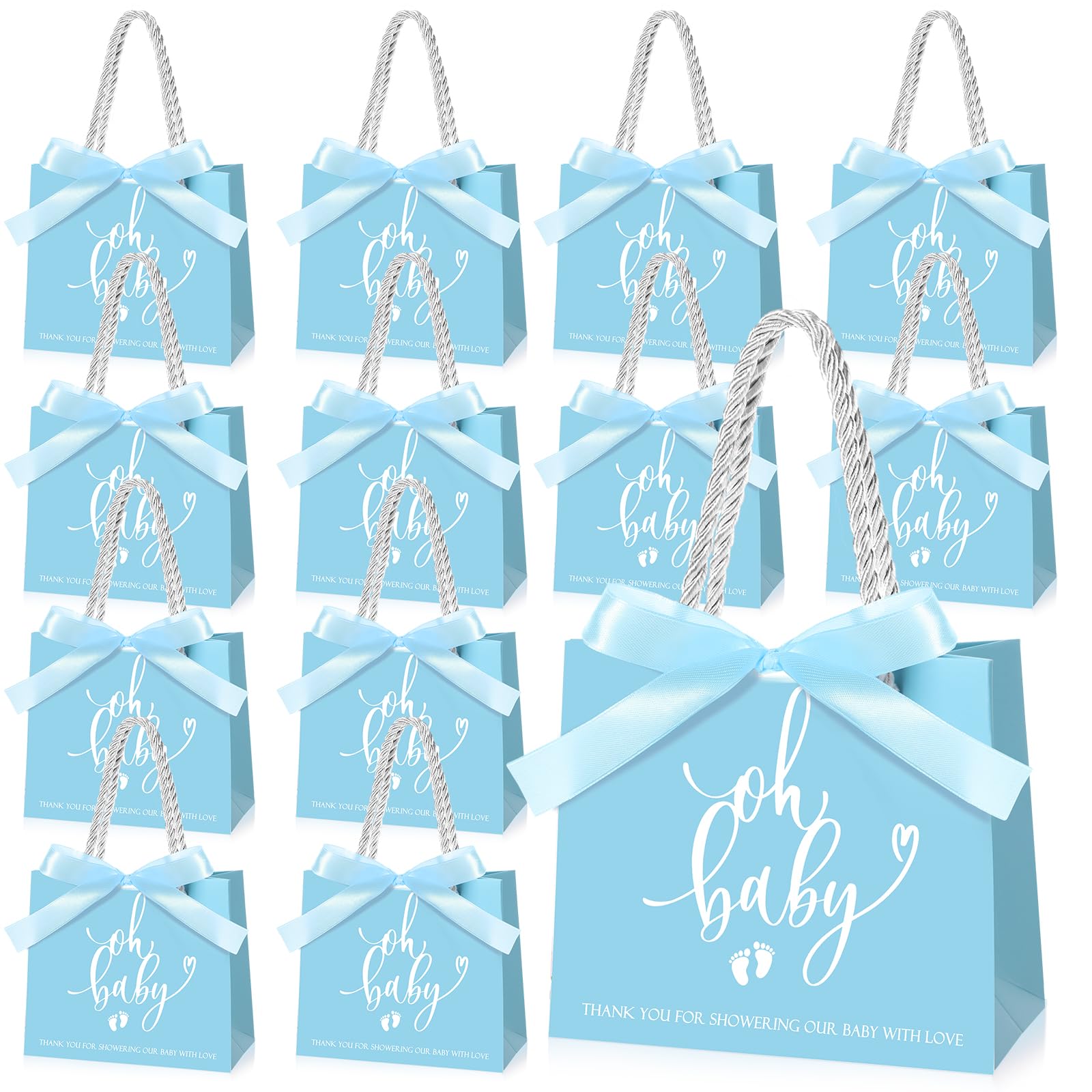 Photo 1 of Spakon 25 Packs Baby Shower Favors for Guests Oh Baby Gifts Bag with Handles Paper Goodie Gift Bags with Ribbon for Newborn Gender Reveal Favors(Blue)