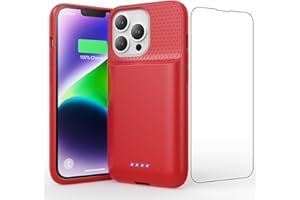 Ekrist 7500mAh Battery Case for iPhone 13/13 Pro/14 (6.1 Inch), Red, Built-in Screen Protector, Portable Rechargeable Protective Extended Battery Charger Case