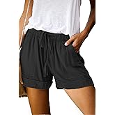 Lopie Womens Shorts Casual Summer Dressy Cotton Comfy Drawstring Elastic Waist Pocketed Lounge Pants